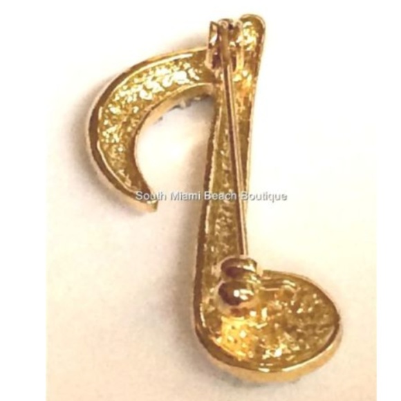 Gold Crystal Music Note Pin Brooch Musician Gift - Picture 2 of 6